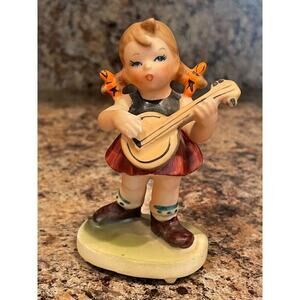 Brown Hair Girl Playing Banjo Figurine by NAPCO #C-7199